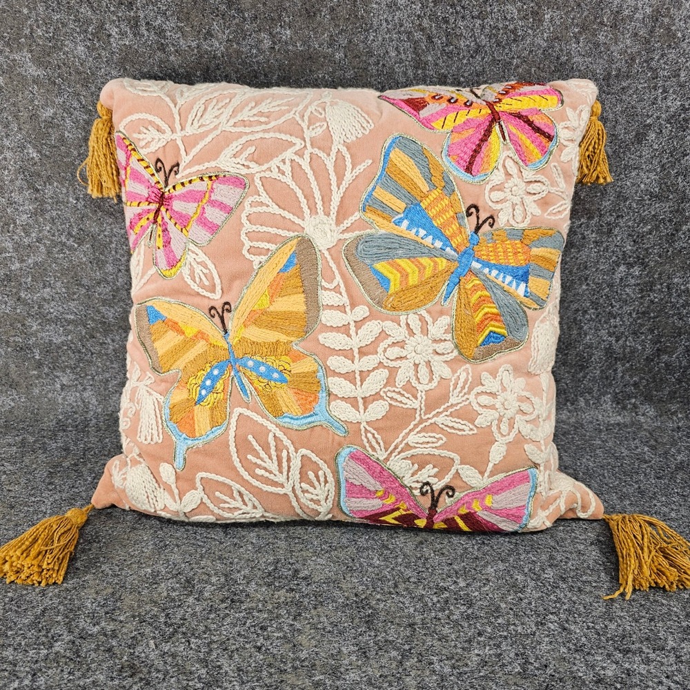 Elie Tahari Home Velvet Flower & Butterfly Embroidered Throw Pillow, Multicolor